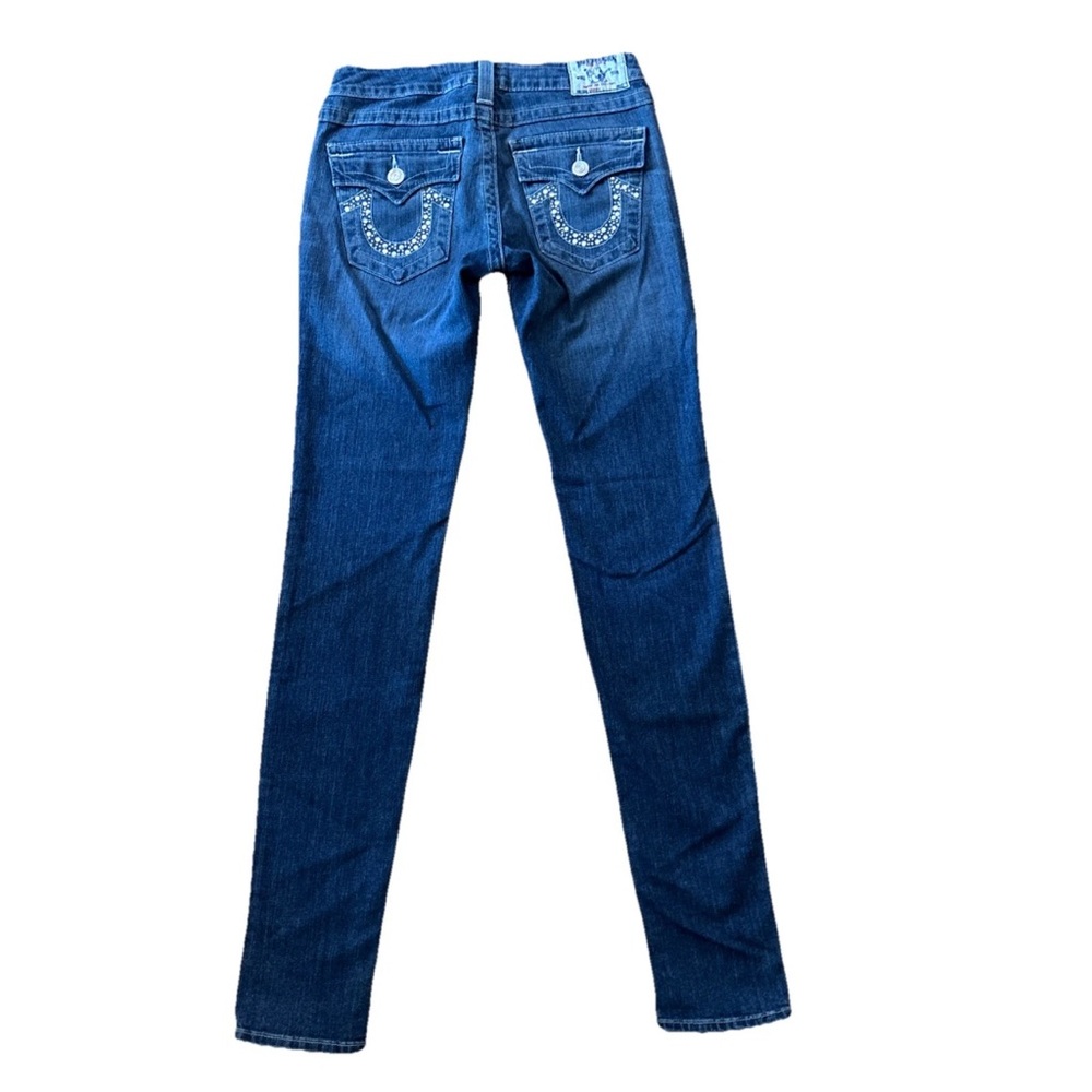 True Religion Flap Pocket Low Rise Rhinestone Horseshoe Skinny Jeans - 29